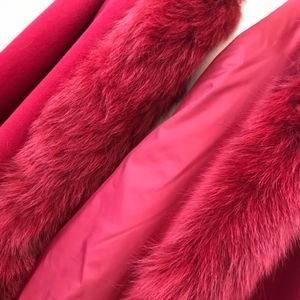 Dark red, bespoke Cashmere & Arctic Fox hooded cape, One Size.